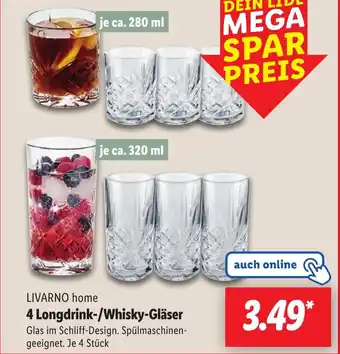 Lidl LIVARNO home 4 Longdrink-/Whisky-Gläser Angebot