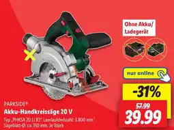 Lidl PARKSIDE Akku-Handkreissäge 20 V Angebot