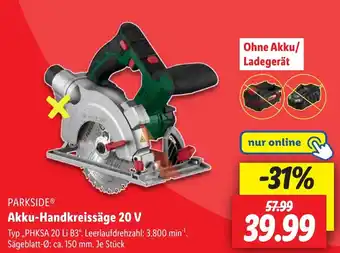 Lidl PARKSIDE Akku-Handkreissäge 20 V Angebot