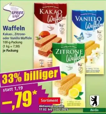 Norma SPREE Waffeln Kakao-, Zitrone- oder Vanillo Waffeln Angebot