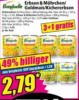 Norma Bonduelle Erbsen & Möhrchen/ Bonduelle Goldmais/Kichererbsen Angebot