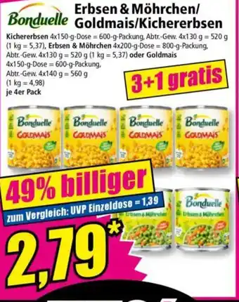 Norma Bonduelle Erbsen & Möhrchen/ Bonduelle Goldmais/Kichererbsen Angebot