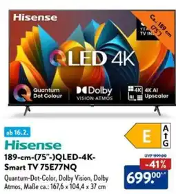 Aldi Süd Hisense 189-cm-(75"-)QLED-4K- Smart TV 75E77NQ Angebot