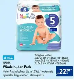 Aldi Süd MAMIA Windeln, 4er-Pack Angebot