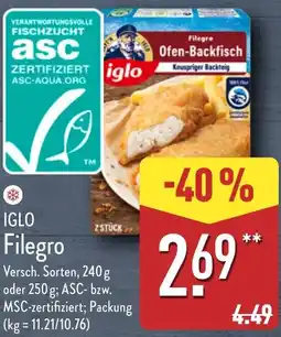 Aldi Nord IGLO Filegro Angebot