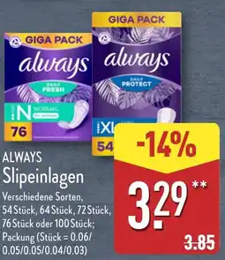 Aldi Nord ALWAYS Slipeinlagen Angebot