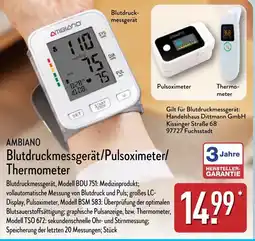 Aldi Nord AMBIANO Blutdruckmessgerät/Pulsoximeter/ Thermometer Angebot