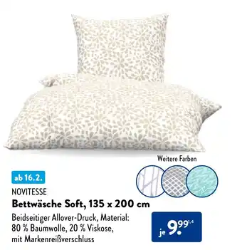 Aldi Nord NOVITESSE Bettwäsche Soft, 135 x 200 cm Angebot