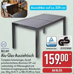 Aldi Nord BELAVI Alu-Glas-Ausziehtisch Angebot