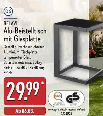 Aldi Nord BELAVI Alu-Beistelltisch mit Glasplatte Angebot