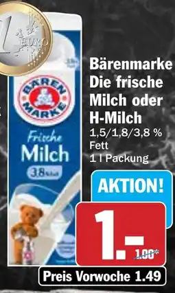 Hit Bärenmarke Die frische Milch oder H-Milch Angebot