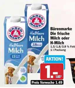 Hit Bärenmarke Die frische Milch oder H-Milch Angebot