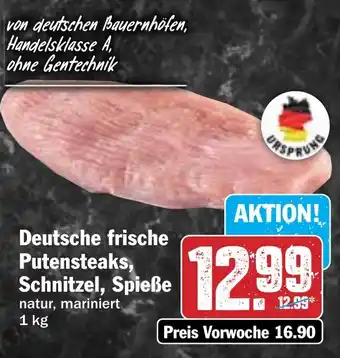 Hit Deutsche frische Putensteaks, Schnitzel, Spieße Angebot