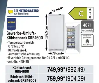 METRO METRO PROFESSIONAL Gewerbe-Umluft- Kühlschrank GRE4600 Angebot