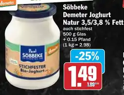 Hit Söbbeke Demeter Joghurt Natur 3,5/3,8 % Fett Angebot