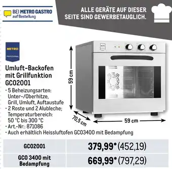 METRO METRO PROFESSIONAL Umluft-Backofen mit Grillfunktion GC02001 Angebot