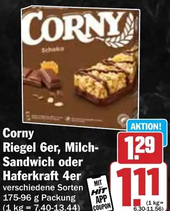 Hit Corny Riegel 6er, Milch- Sandwich oder Haferkraft 4er Angebot