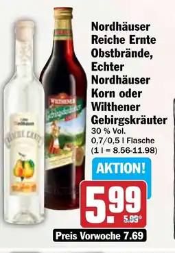 Hit Nordhäuser Reiche Ernte Obstbrände, Echter Korn oder Wilthener Gebirgskräuter Angebot