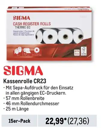 METRO SIGMA Kassenrolle CR23 Angebot