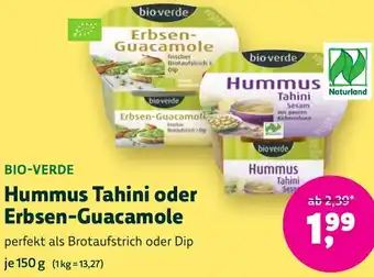 Biomarkt BIO-VERDE Hummus Tahini oder Erbsen-Guacamole Angebot