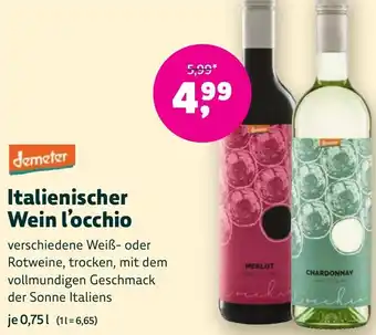 Biomarkt demeter Italienischer Wein l'occhio Angebot