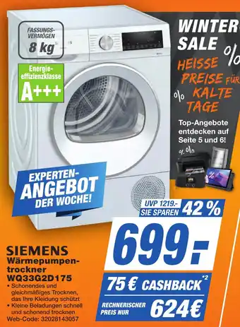 K+B Expert SIEMENS Wärmepumpentrockner WQ33G2D175 Angebot