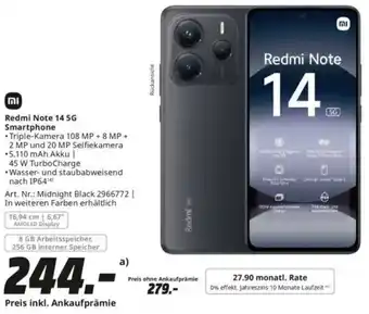 Saturn Redmi Note 14 5G Smartphone Angebot