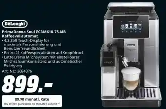 Saturn DeLonghi PrimaDonna Soul ECAM610.75.MB Kaffeevollautomat Angebot