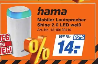 Expert Technomarkt hama Mobiler Lautsprecher Shine 2.0 LED weiß Angebot