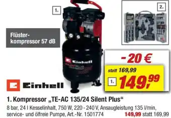 toom Baumarkt Einhell 1. Kompressor,,TE-AC 135/24 Silent Plus" Angebot