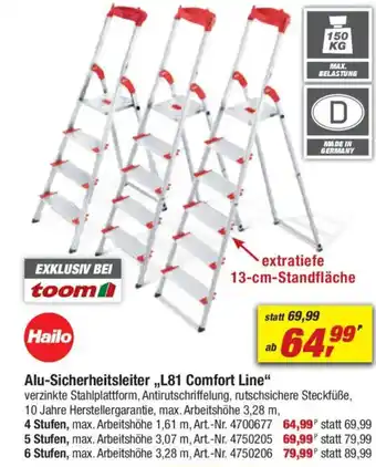 toom Baumarkt Hailo Alu-Sicherheitsleiter,,L81 Comfort Line" Angebot