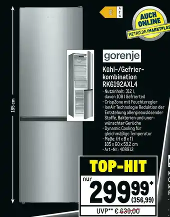 METRO Gorenje kühl-/gefrierkombination Angebot