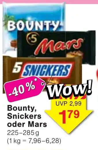 Jawoll Bounty, Snickers oder Mars Angebot