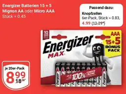 Globus Energizer Batterien 15 +5 Mignon AA oder Micro AAA Angebot