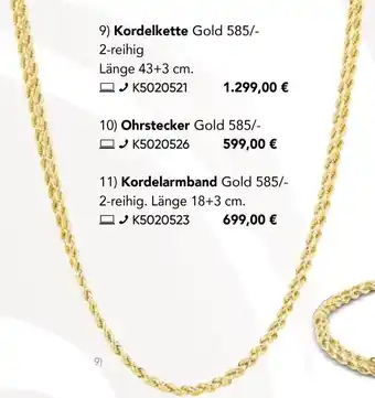 Galeria bella d'oro Kordelkette Gold 585 Angebot