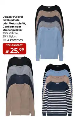 Galeria GALERIA Damen-Pullover mit Rundhals- oder V-Ausschnitt, Cardigan oder Streifenpullover Angebot