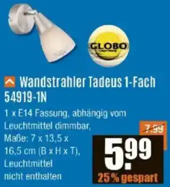 V Baumarkt GLOBO Wandstrahler Tadeus 1-Fach 54919-1N Angebot