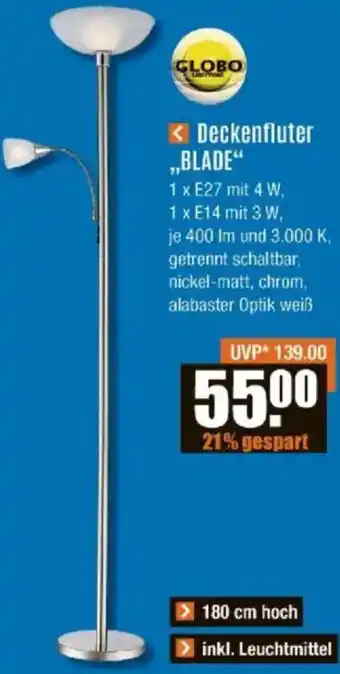 V Baumarkt GLOBO Deckenfluter ,,BLADE" Angebot