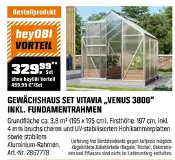 OBI Vitavia gewächshaus set venus 3800 inkl. fundamentrahmen Angebot