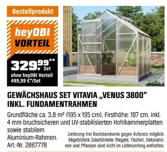 OBI Vitavia gewächshaus set venus 3800 inkl. fundamentrahmen Angebot