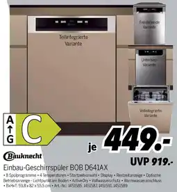 MEDIMAX Bauknecht Einbau-Geschirrspüler BOB D641AX Angebot