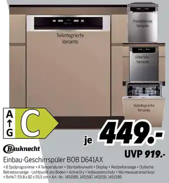 MEDIMAX Bauknecht Einbau-Geschirrspüler BOB D641AX Angebot