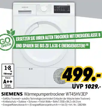 MEDIMAX SIEMENS Wärmepumpentrockner WT45HV3EP Angebot