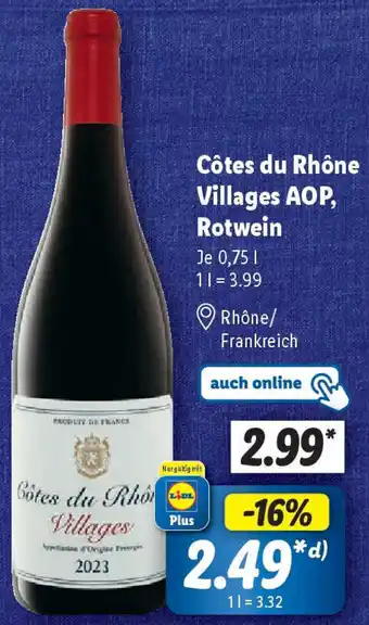 Lidl Côtes du Rhône Villages AOP, Rotwein Angebot