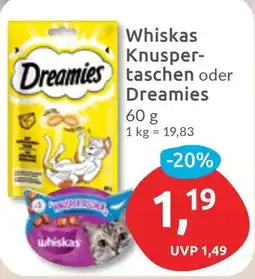 Budni Whiskas Knuspertaschen oder Dreamies Angebot