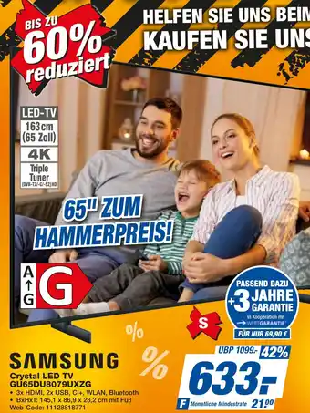 expert Techno Land SAMSUNG Crystal LED TV GÜ65DU8079UXZG Angebot