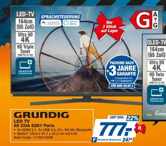 expert Techno Land GRUNDIG LED TV 65 CUA 8291 Paris Angebot