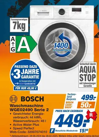 expert Techno Land BOSCH Waschmaschine WGE02490 Serie 2 Angebot