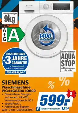 expert Techno Land SIEMENS Waschmaschine WG44G2Z90 iQ500 Angebot