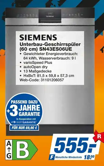 expert Techno Land SIEMENS Unterbau-Geschirrspüler (60 cm) SN43ES06UE Angebot